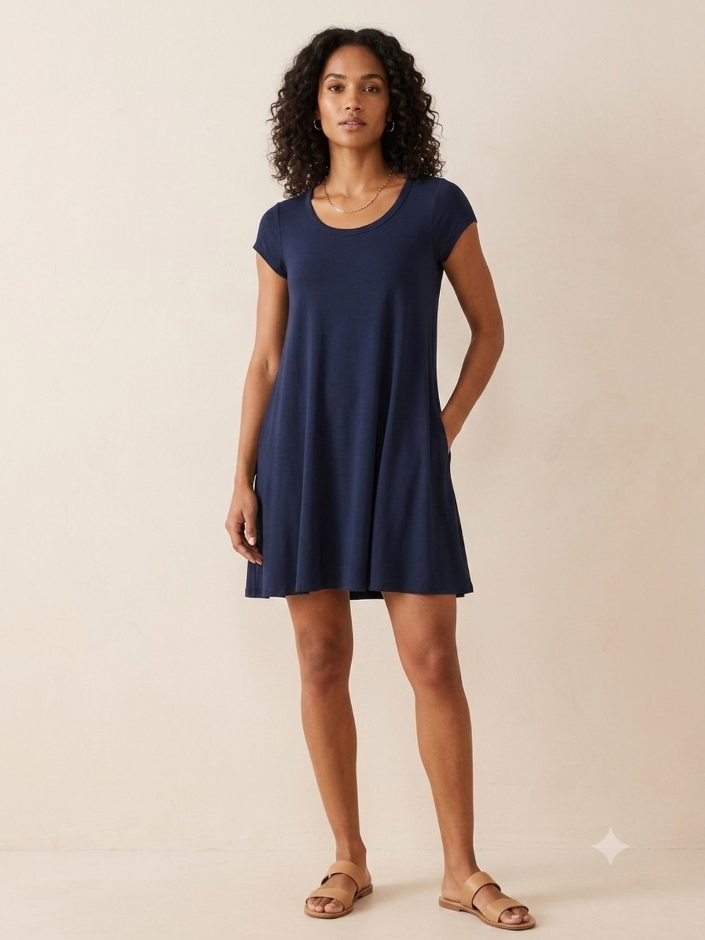 Navy Scoop Neck Mini Dress - Casual Swing Dress Style.    WD 38